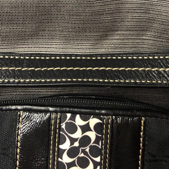Coach Mini Signature Print Striped Black Small Leather Trim Logo Handbag - Picture 10 of 11
